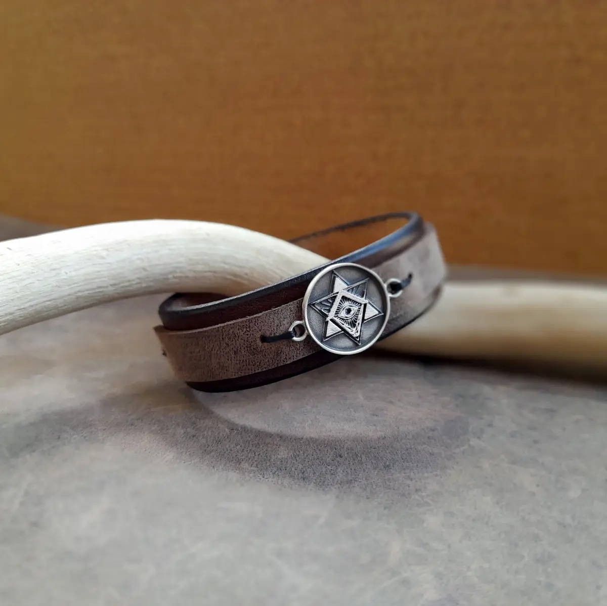 Silver 925 All Seeing Eye Leather Bracelet