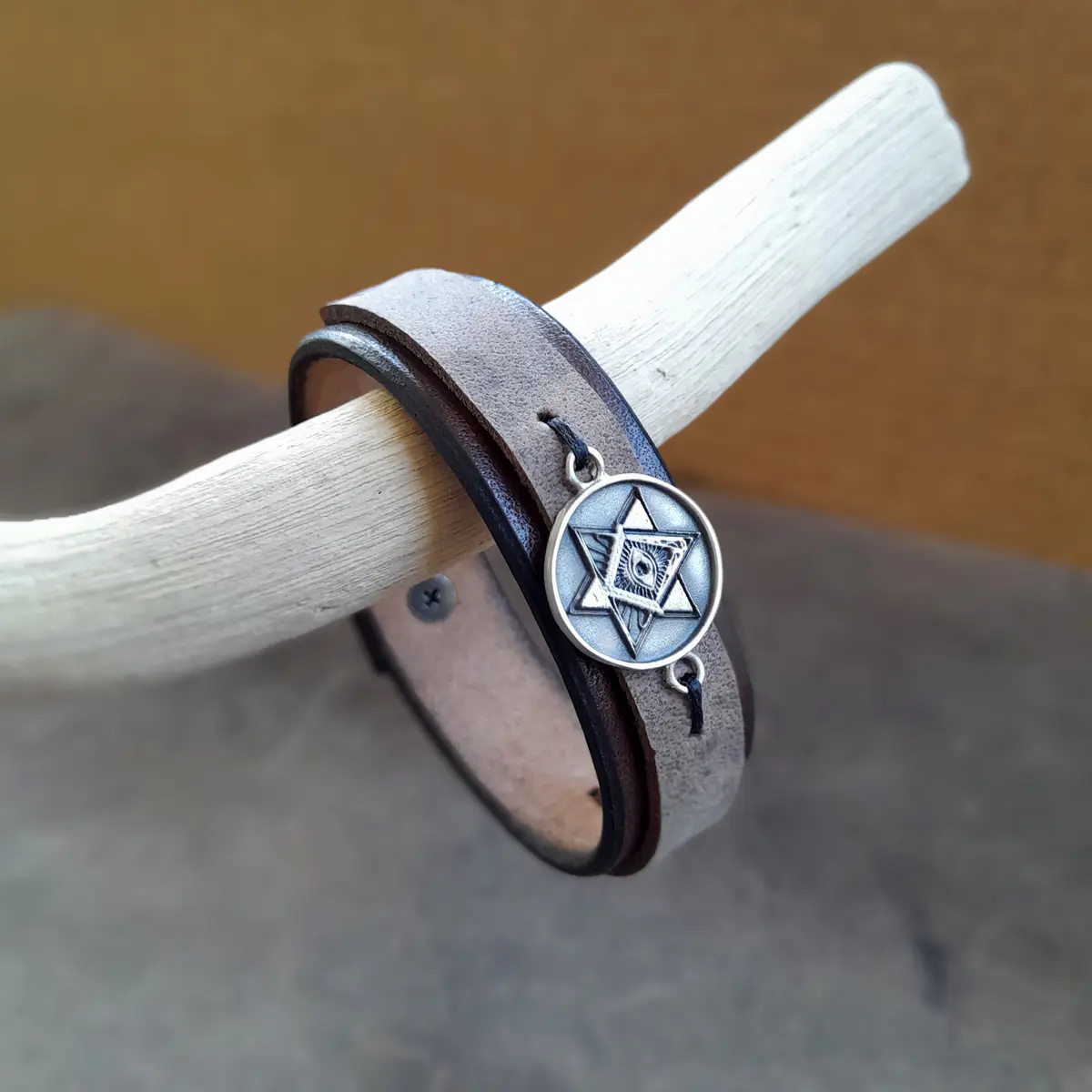 Silver 925 All Seeing Eye Leather Bracelet