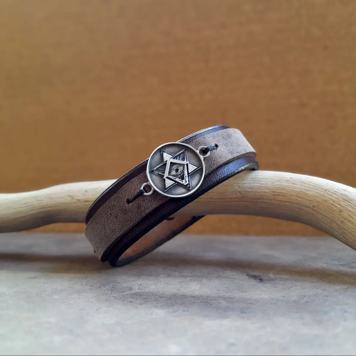 Silver 925 All Seeing Eye Leather Bracelet