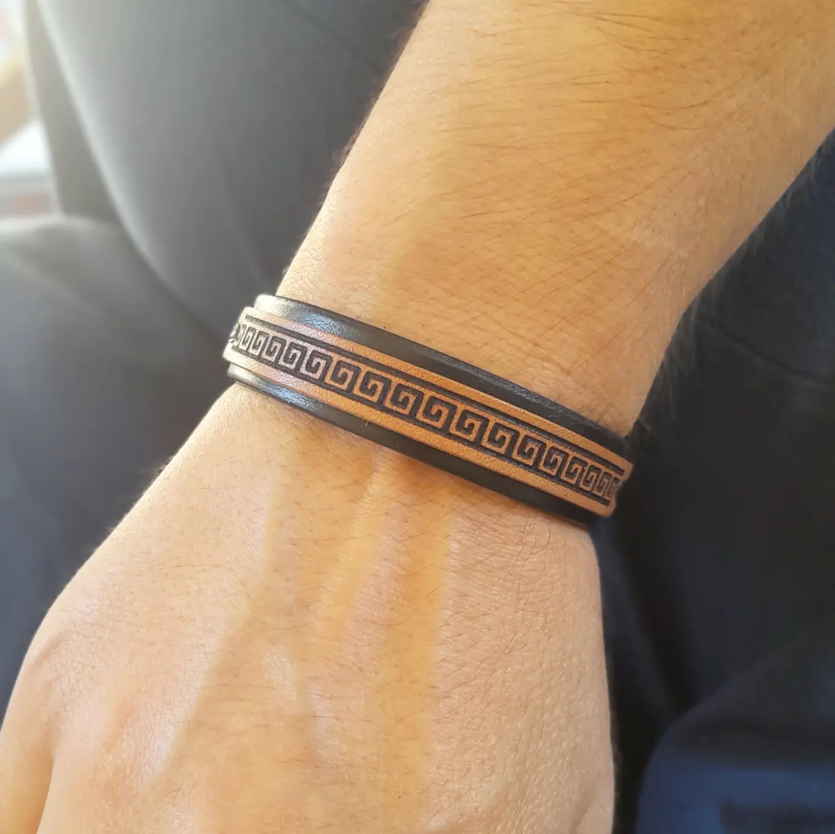 Meander Men's Leather Bracelet