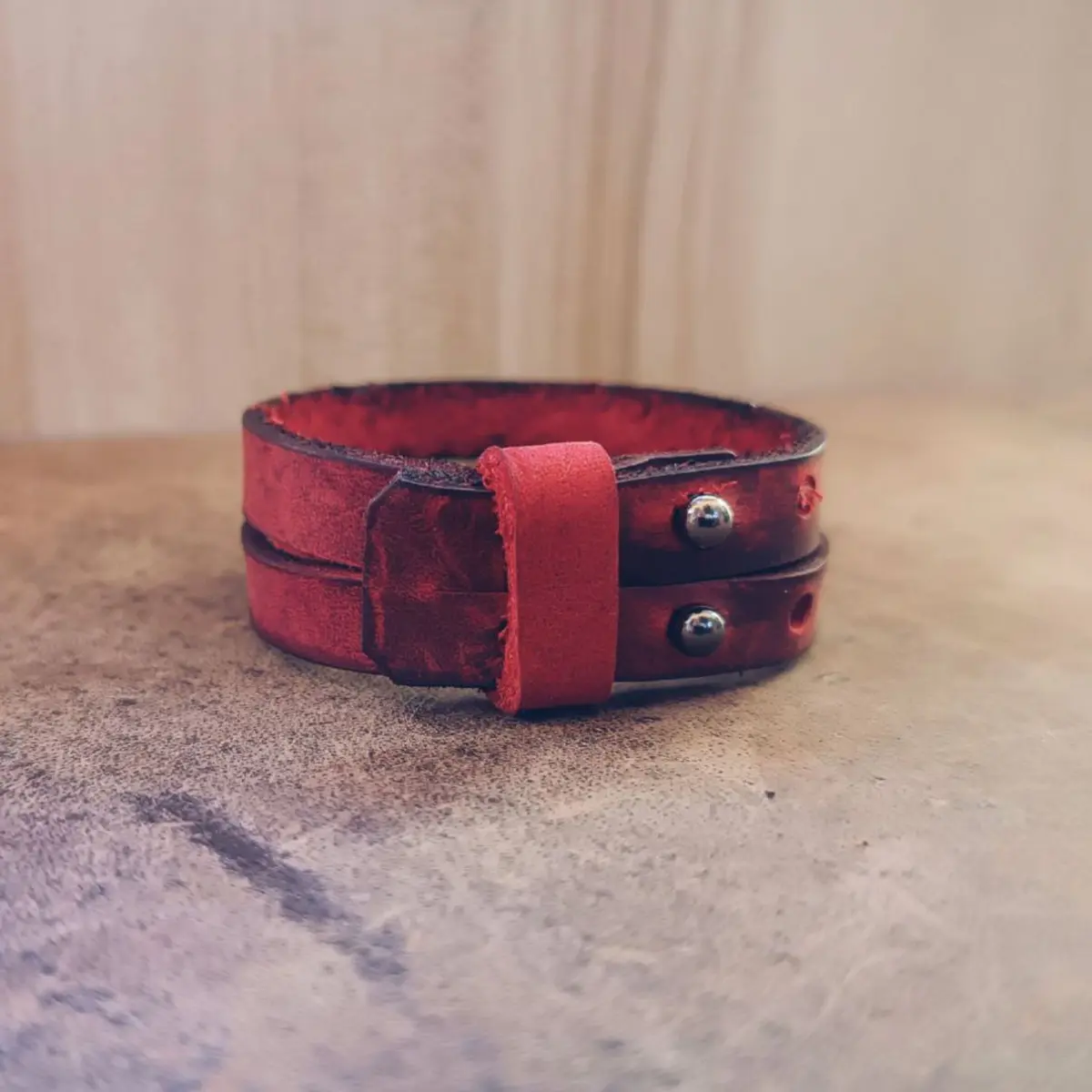 Unisex Red Choker Collar Style Leather Cuff