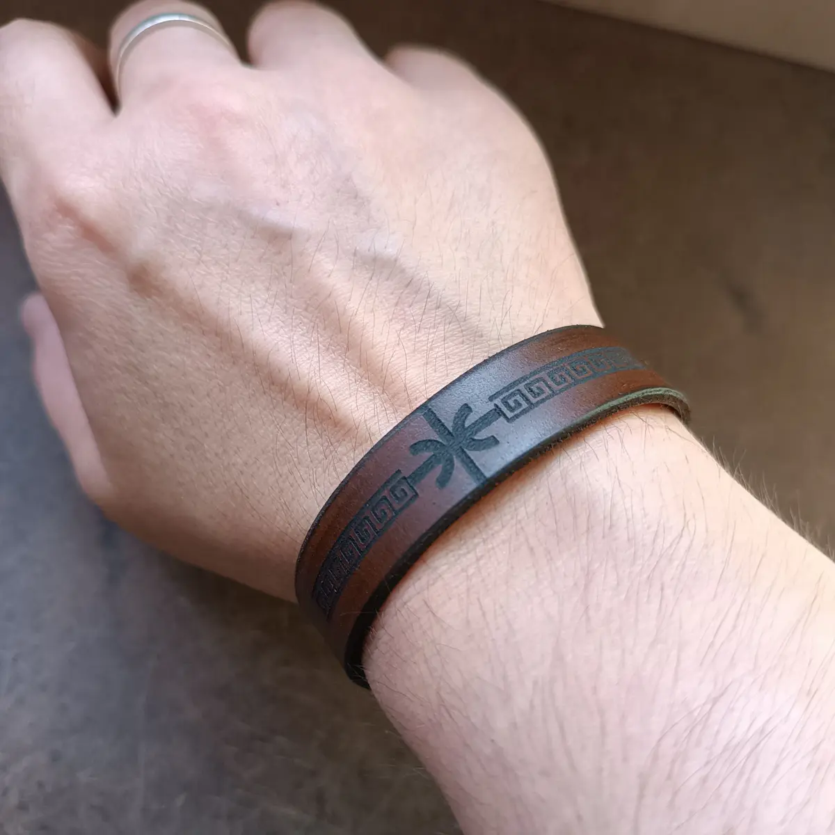 Apollo Delphic Double Epsilon Leather Bracelet