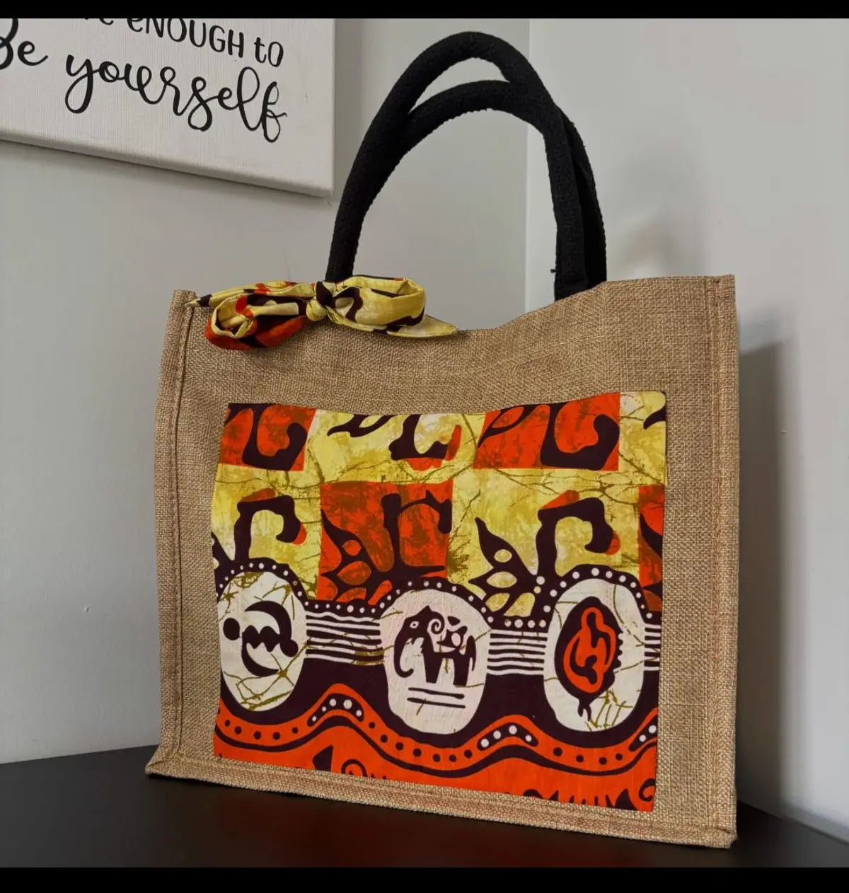 Handbag with african material, for women, all occasion, durable, 35cm width and 30cm length