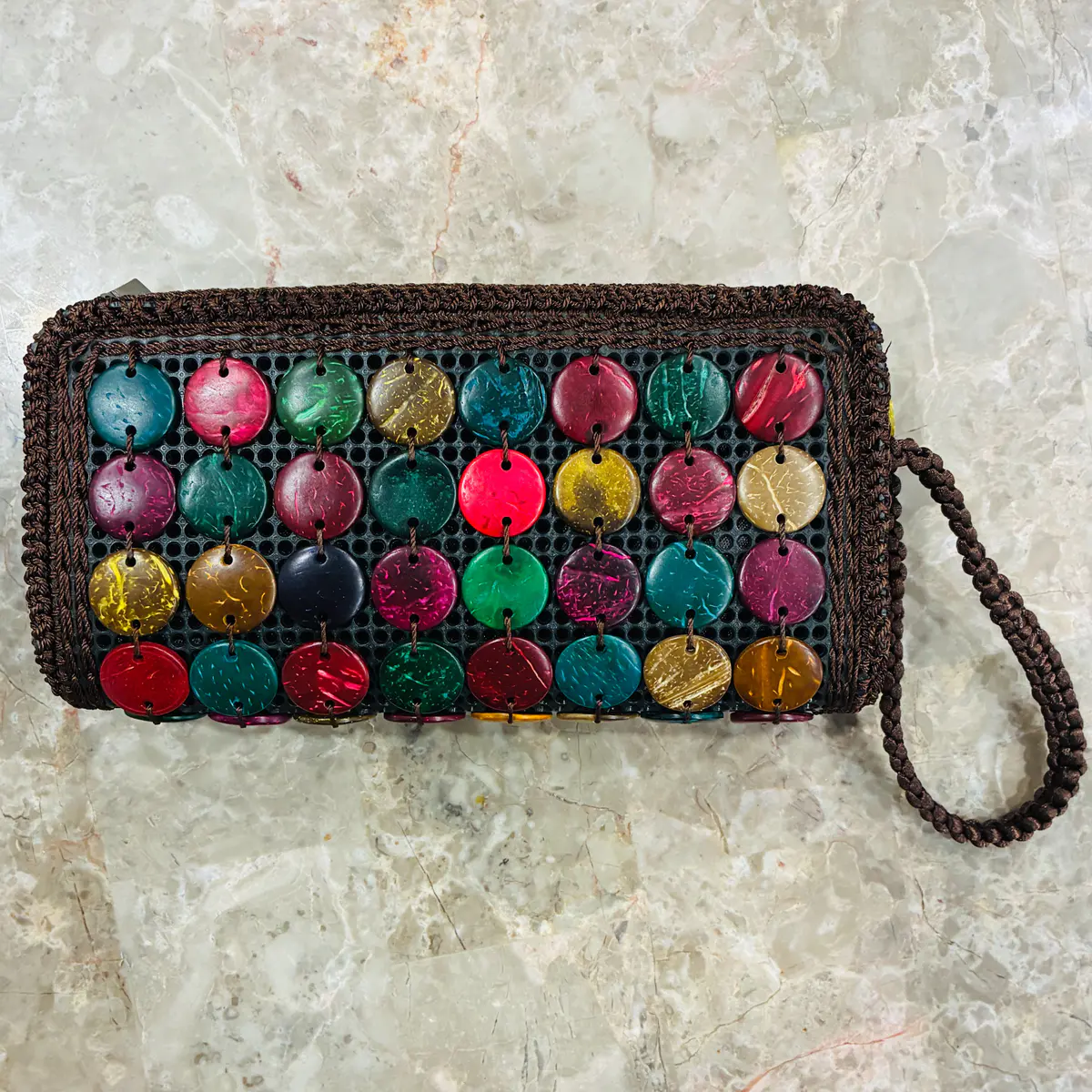 Handbag with beads, handmade, wood, for women, all occasion 20cm width and 10cm length