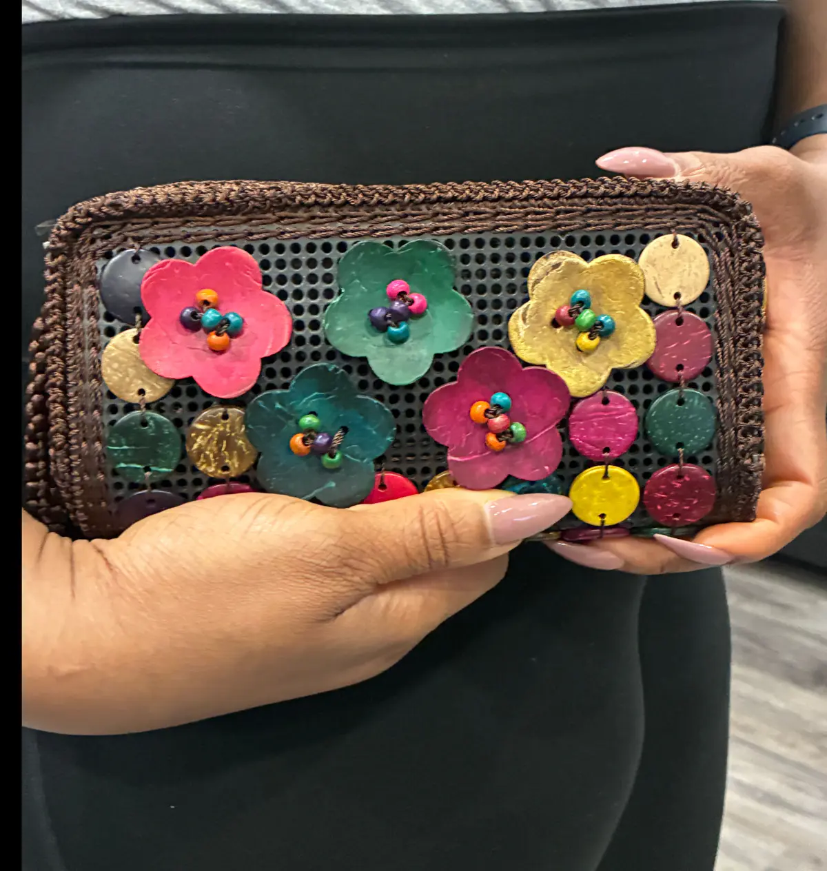 Handbag with beads, handmade, wood, for women, all occasion 20cm width and 10cm length