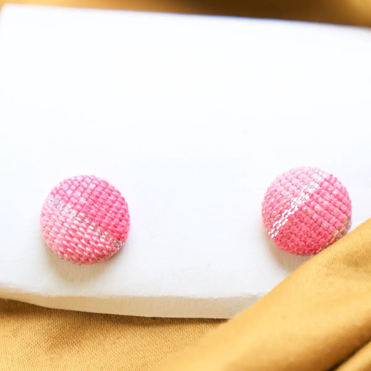 An African Handwoven Aso Oke Earrings - Pink Pattern