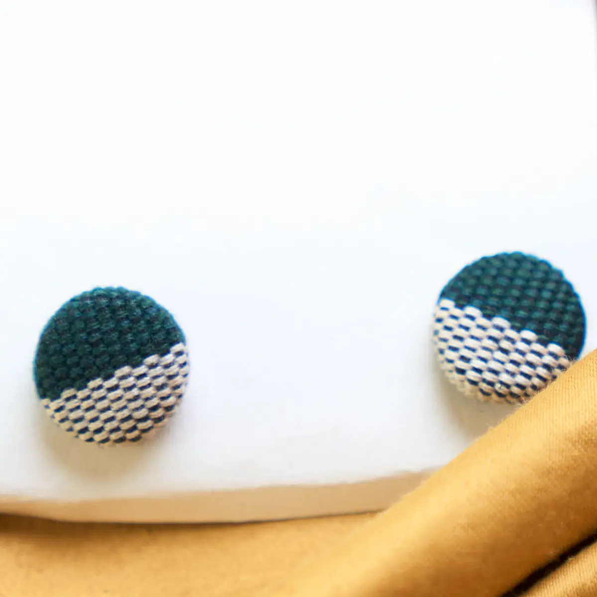 An African Handmade Aso Oke Earrings - Green Pattern