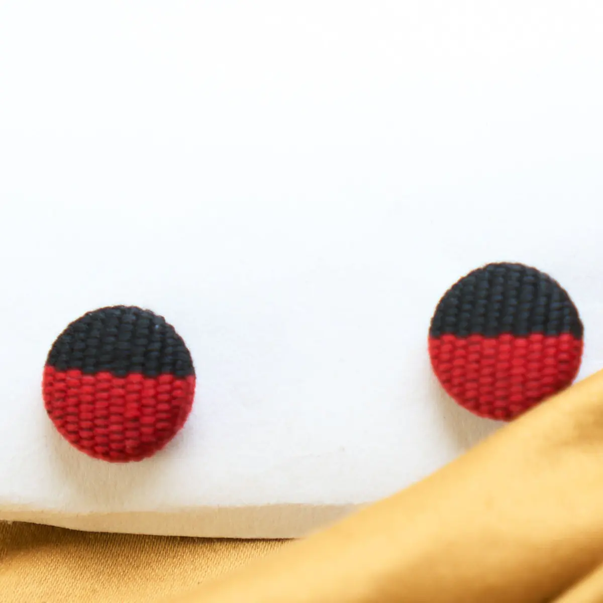 An African Aso Oke Earrings for Women - Red-Black Pattern