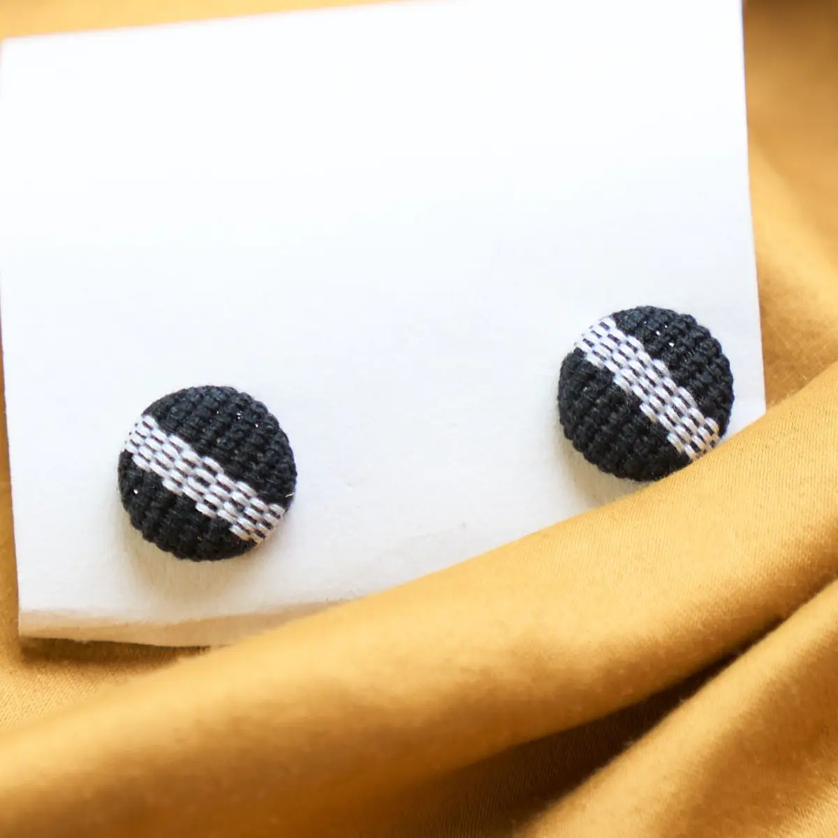 An African Handwoven Aso Oke Earrings for Women - Black-White Pattern