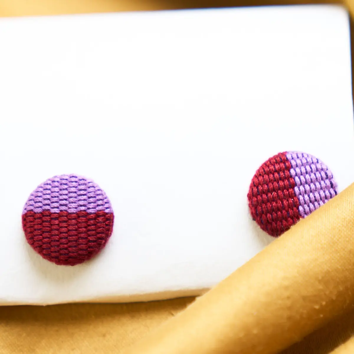 An African Handwoven Aso Oke Earrings for Women - Pink-Red Pattern