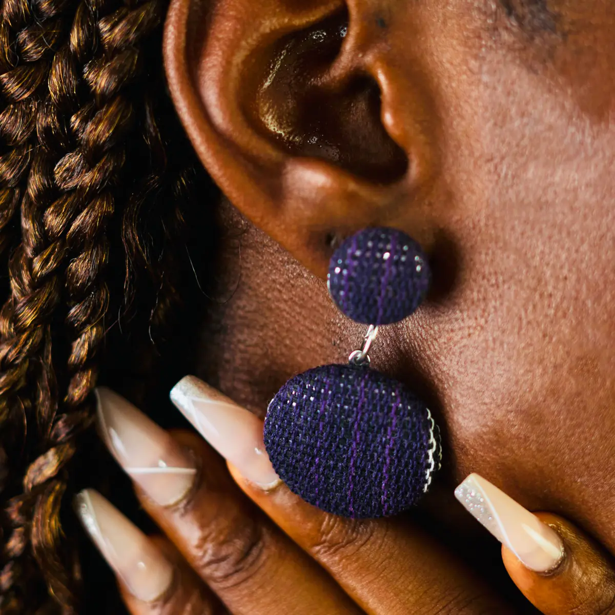A Double-layered Handmade Aso Oke Earrings for Women