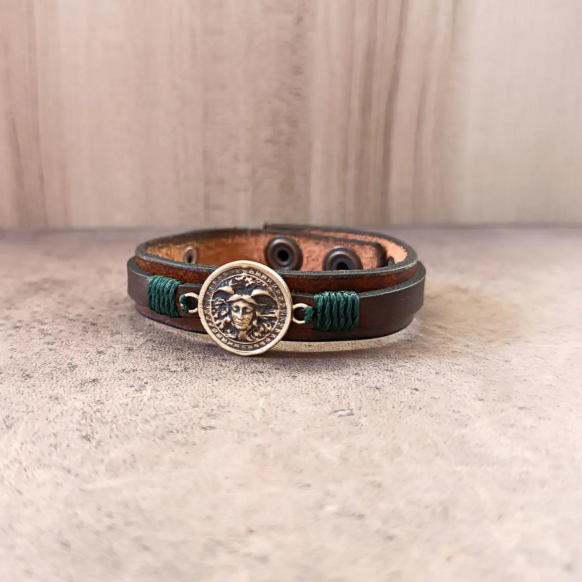 Greek Medusa Leather Bracelet