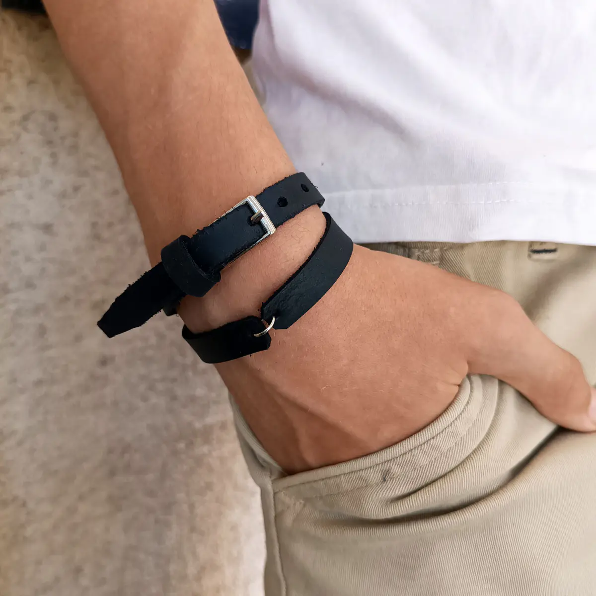 Black Leather Choker Necklace or Double Wrap Bracelet to add your Own Charms