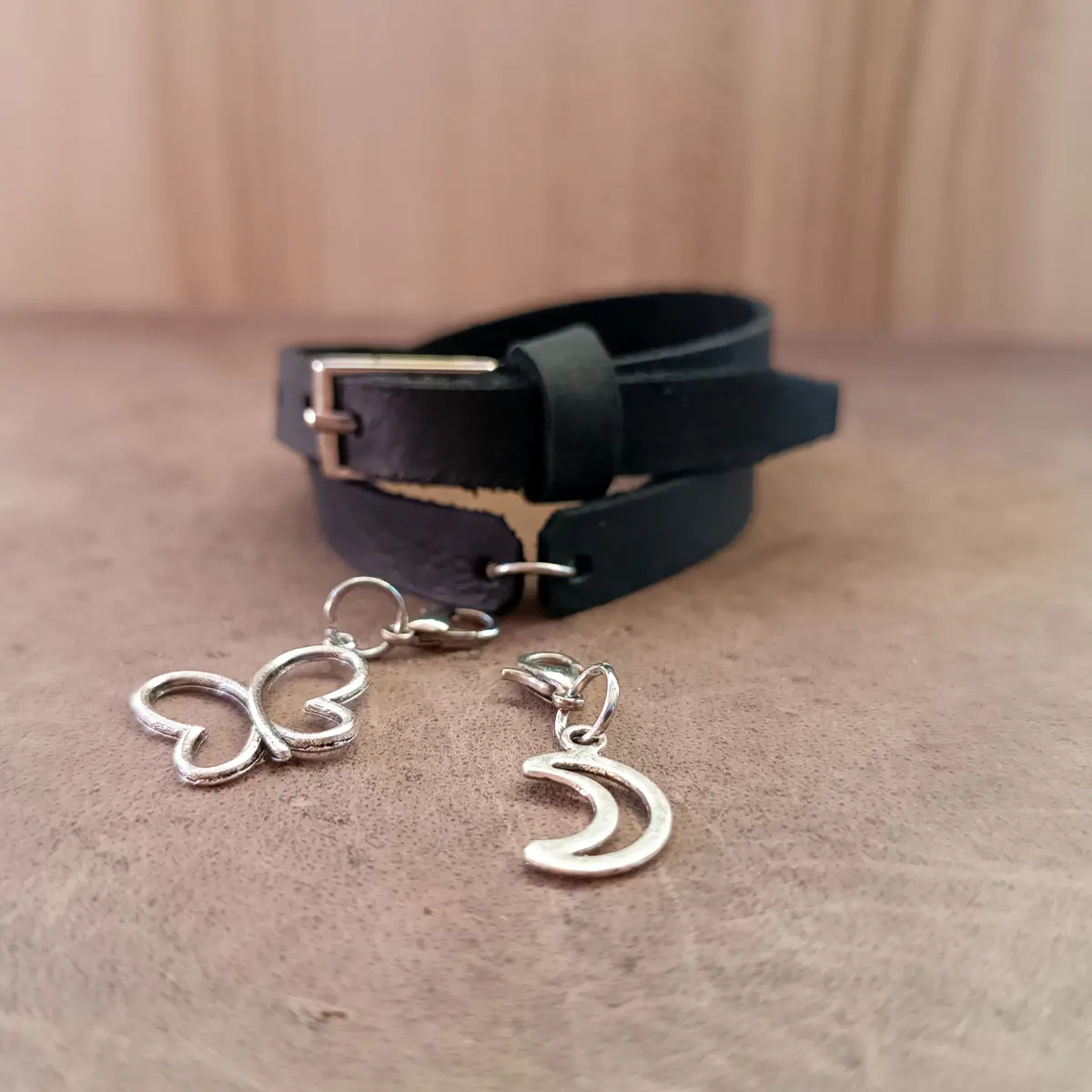 Black Leather Choker Necklace or Double Wrap Bracelet to add your Own Charms