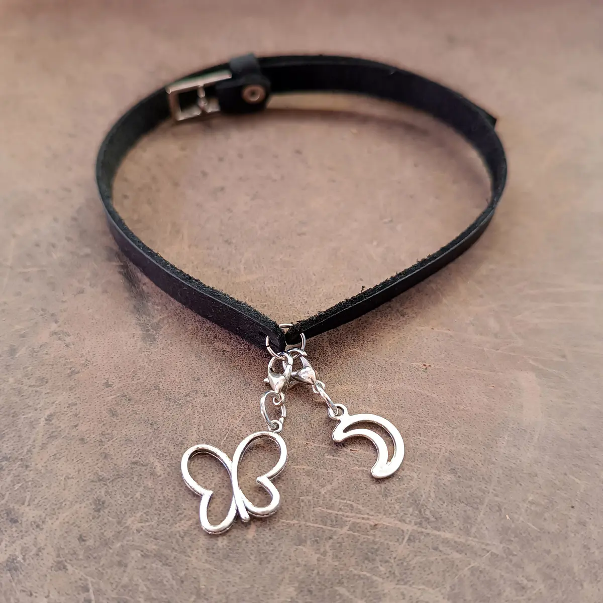 Black Leather Choker Necklace or Double Wrap Bracelet to add your Own Charms