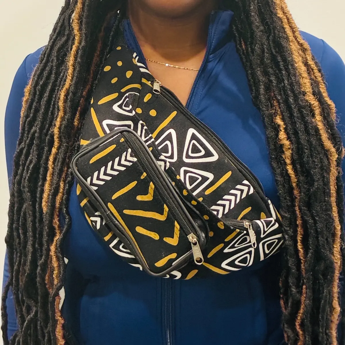 A handmade mudcloth-inspired african print fanny pack