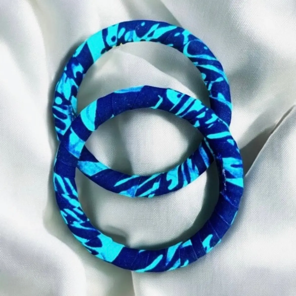 A handmade blue Ankara bangle for women