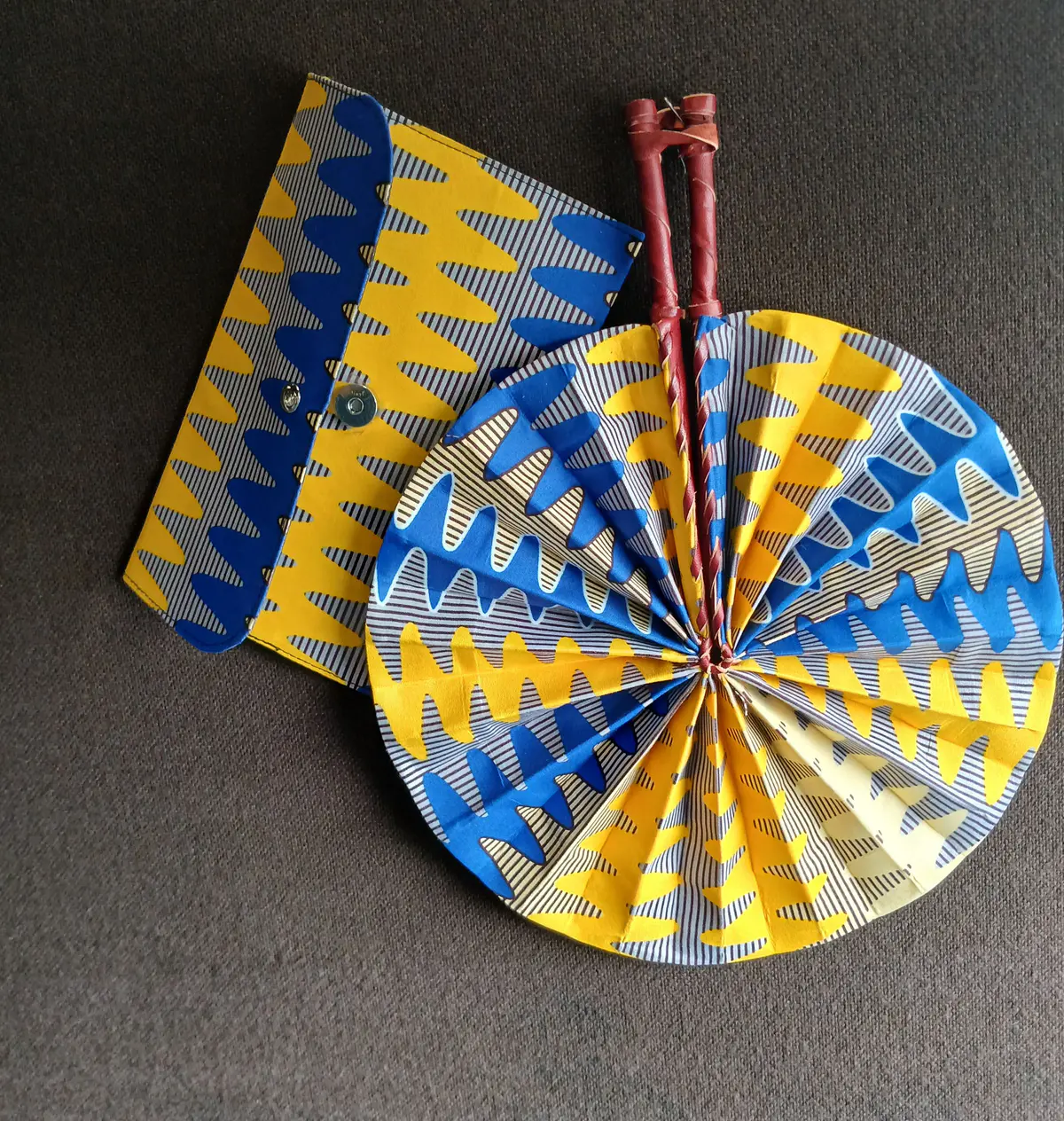 Handbag and fan, ankara print, handmade, women