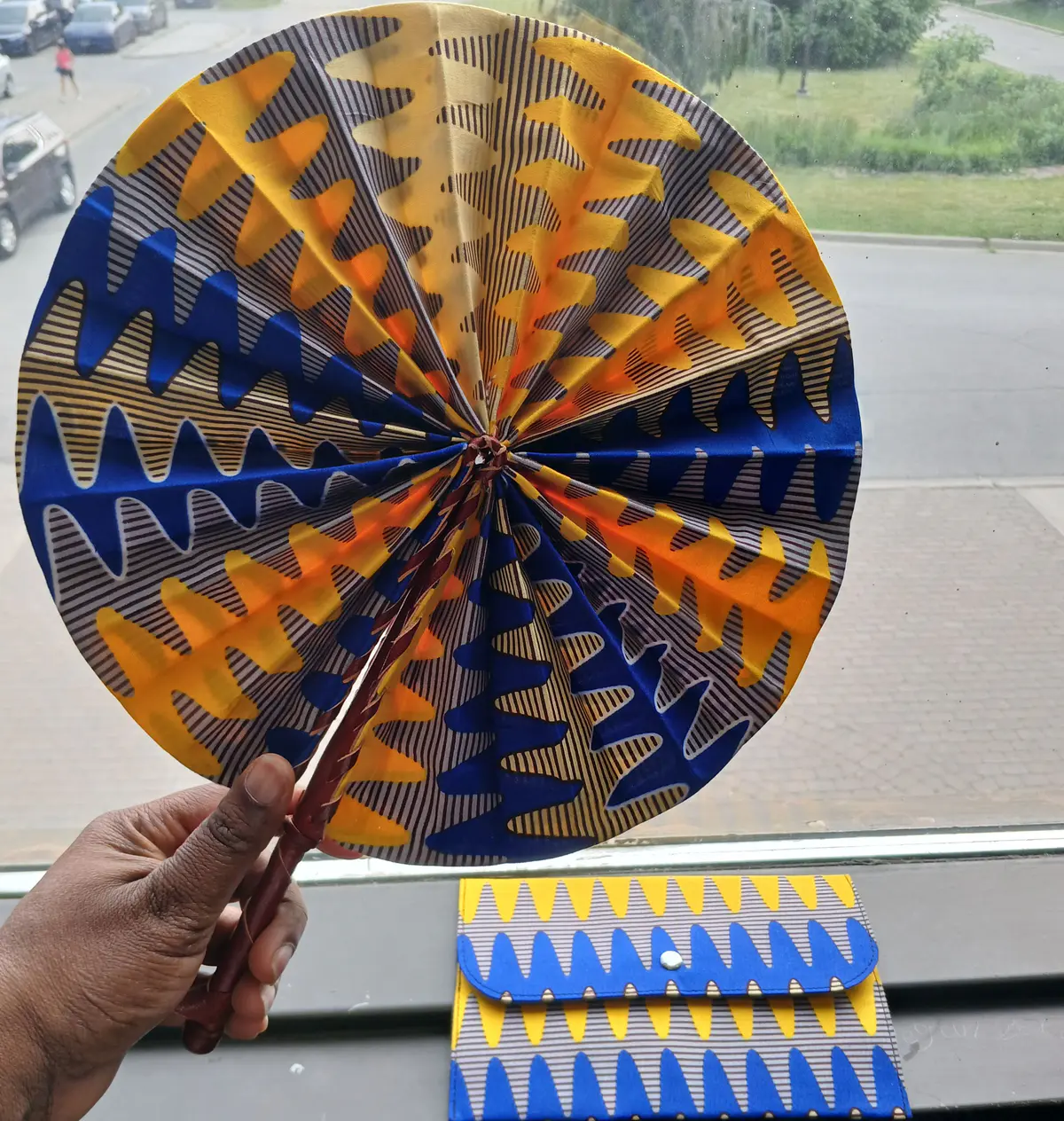 Handbag and fan, ankara print, handmade, women