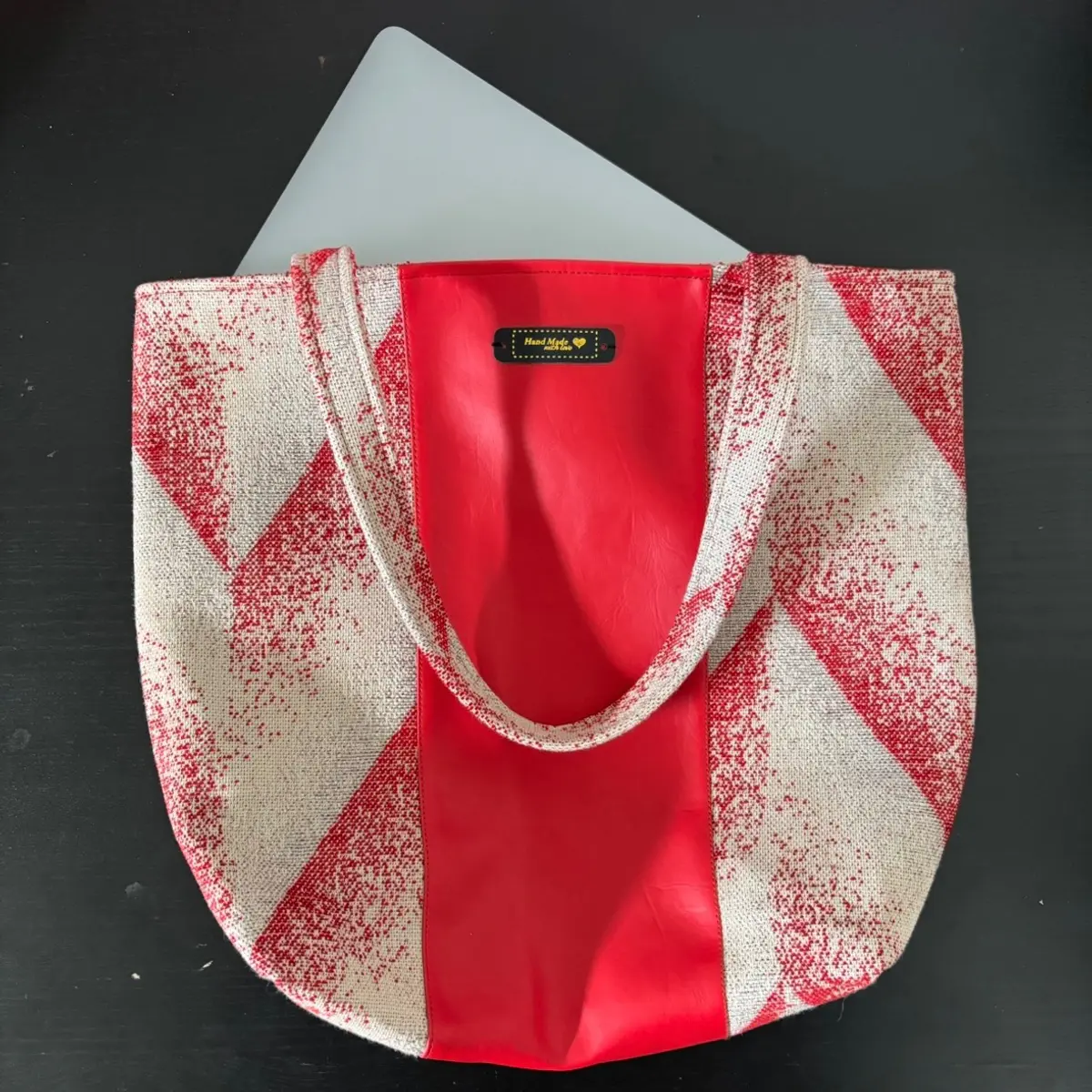 Showcasing items fitting in the chevron tote bag