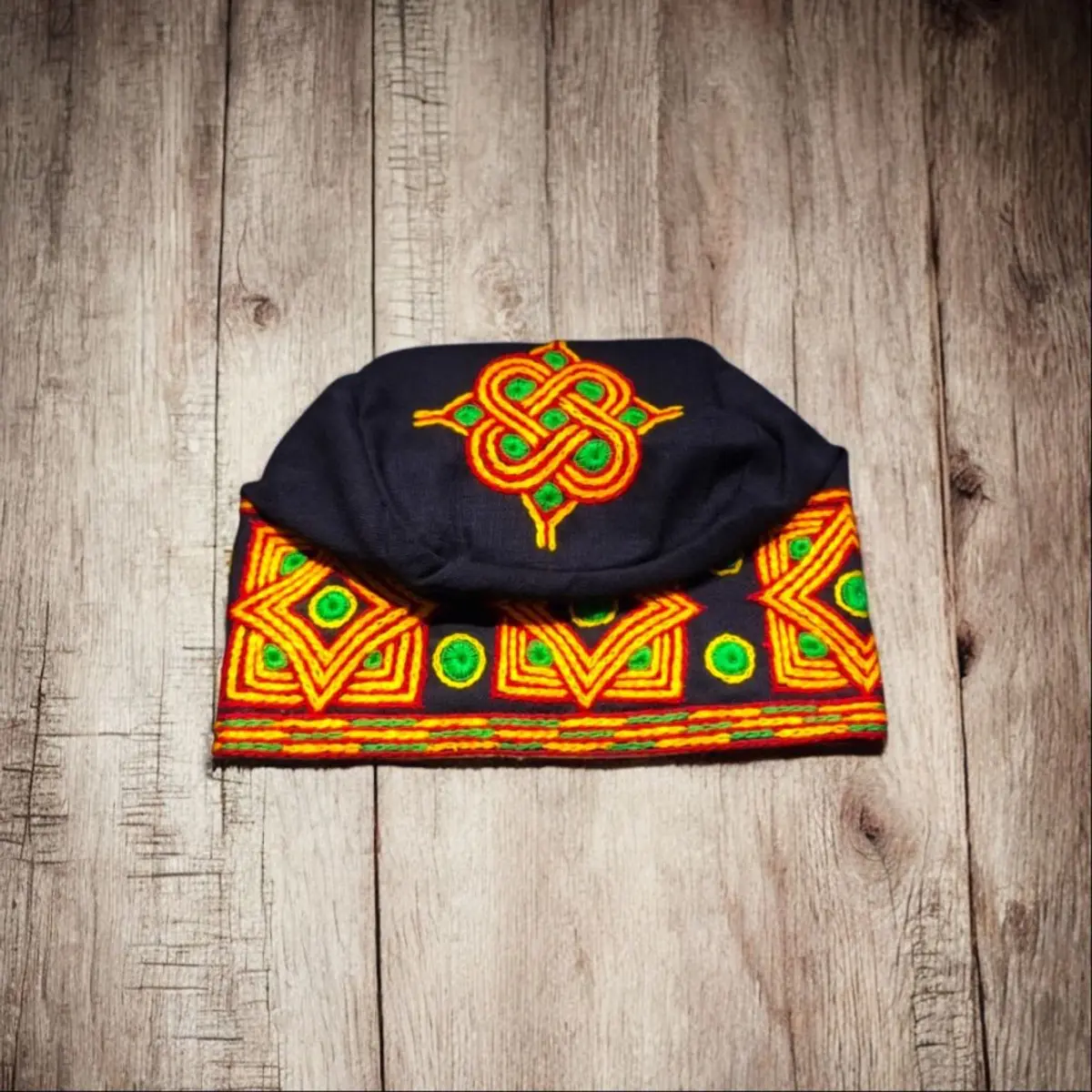 Black Handmade Ijebu Cap Aso Oke for Men