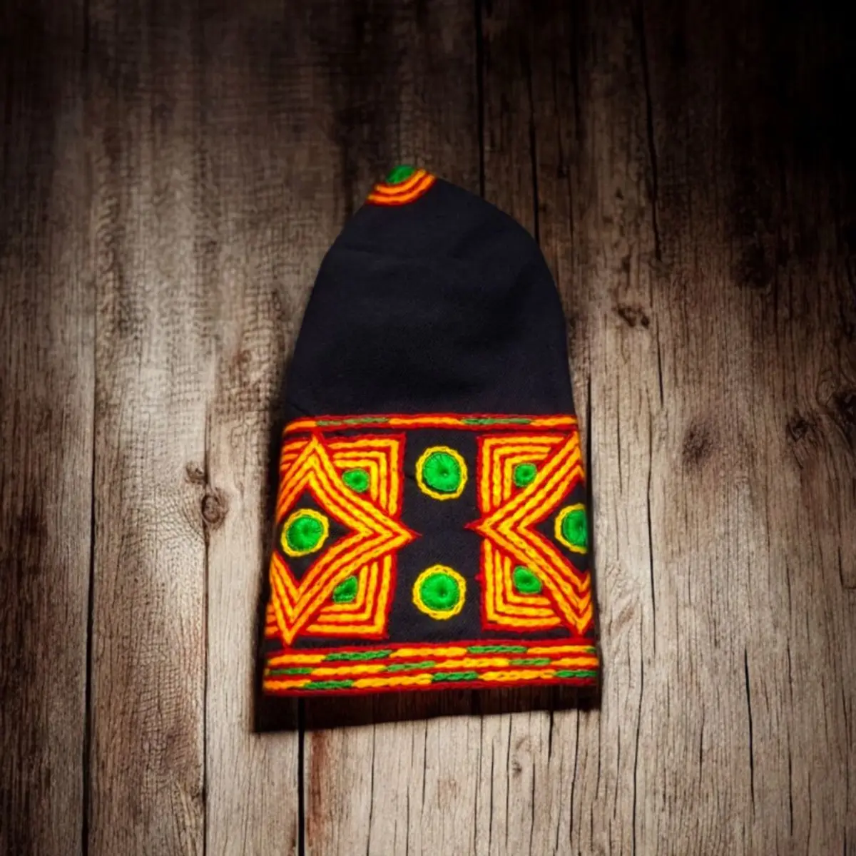 Black Handwoven Ijebu Aso Oke Cap for Men