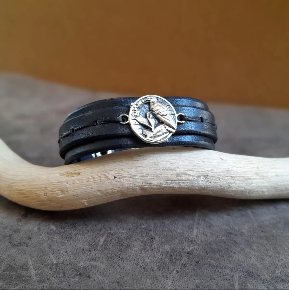 Black Raven Leather Bracelet
