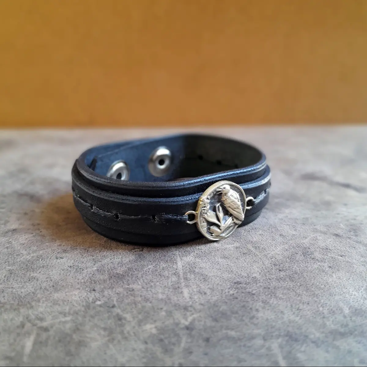 Black Raven Leather Bracelet