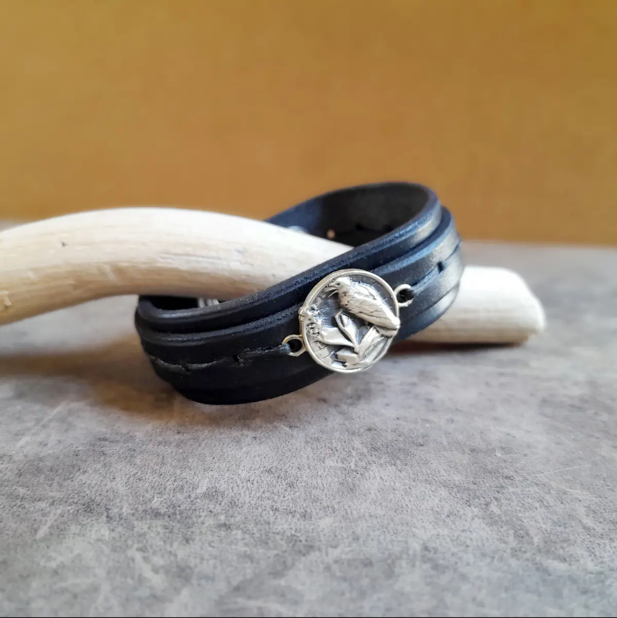 Black Raven Leather Bracelet