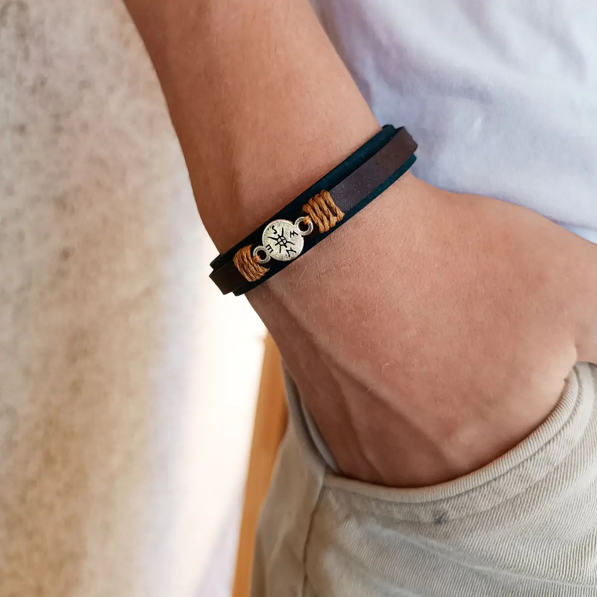 Compass Minimalist Leather Bracelet