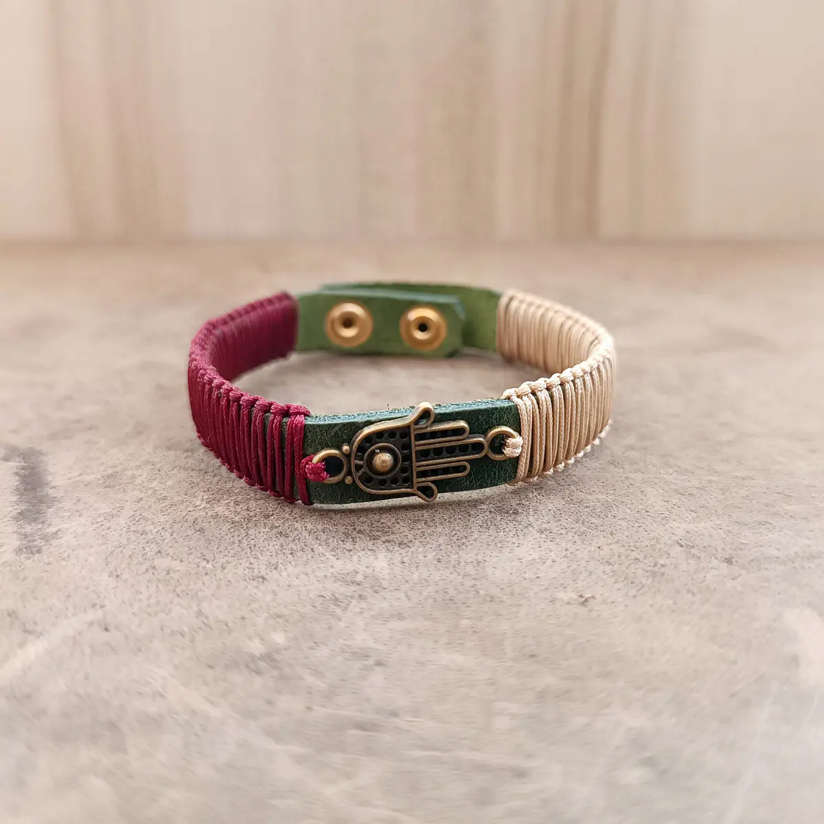 Hamsa Hand Woven Leather Bracelet