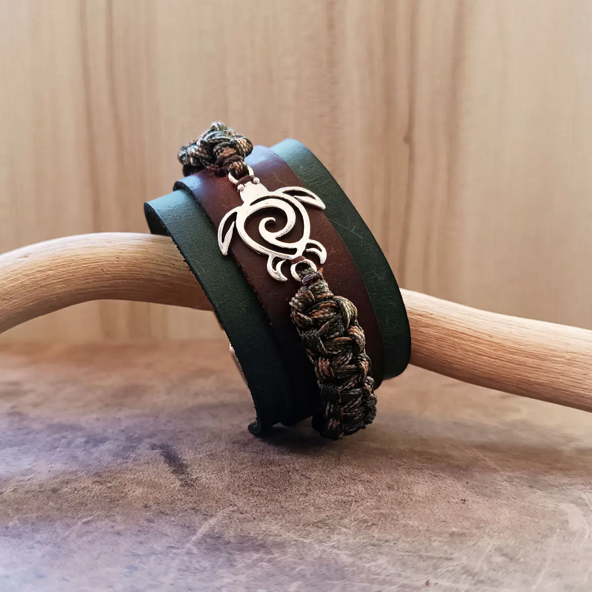 Spiral Turtle Leather Paracord Buckle Cuff