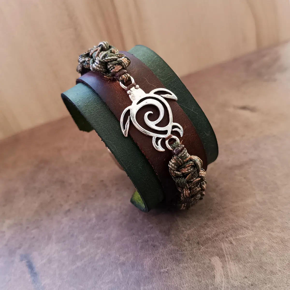 Spiral Turtle Leather Paracord Buckle Cuff