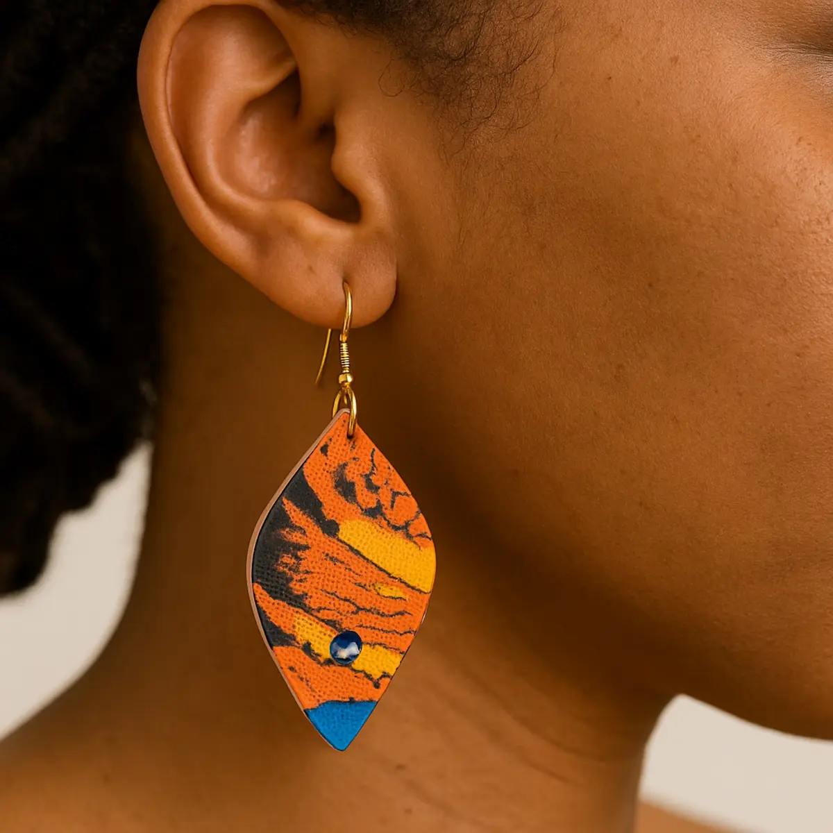 Side view of a model wearing African Earrings