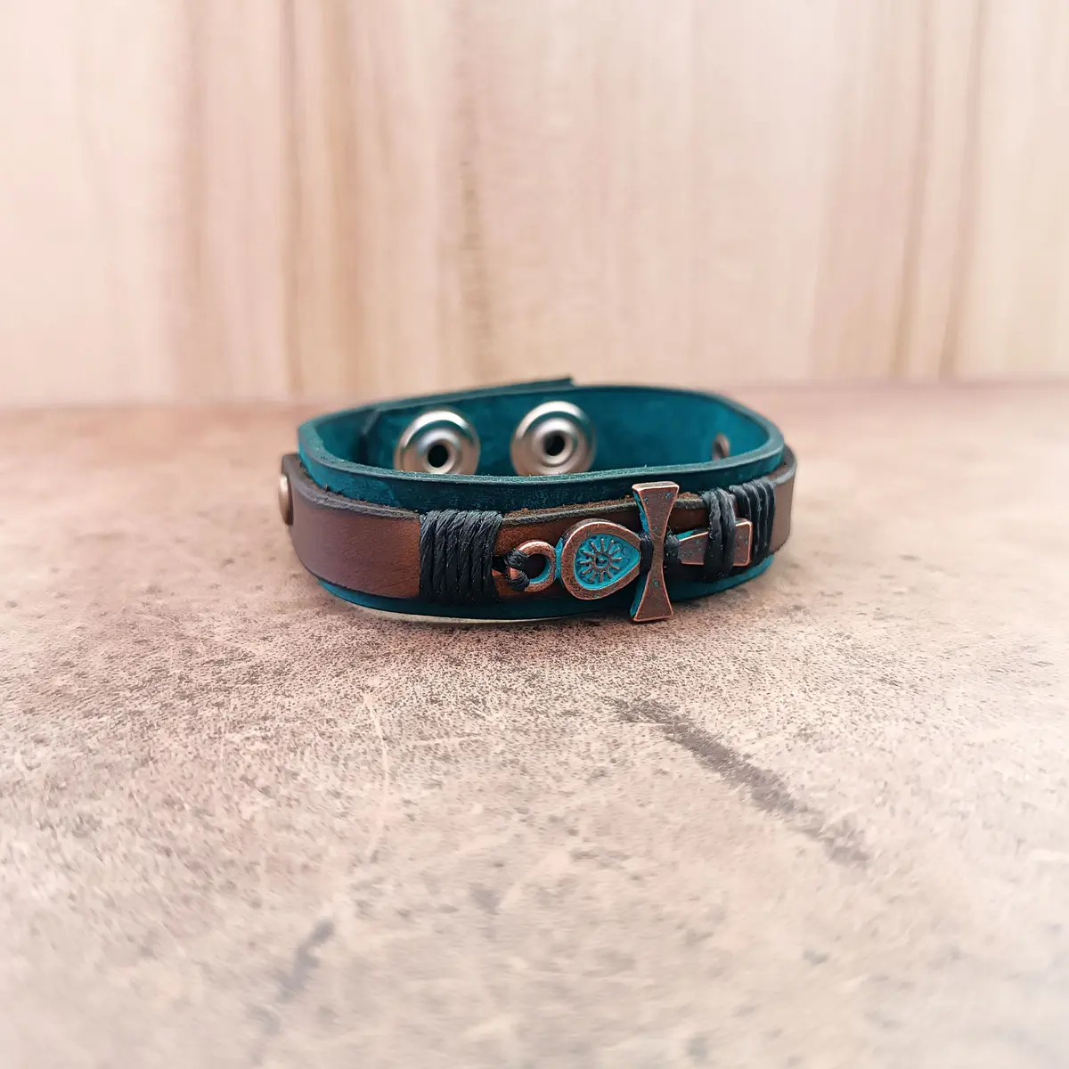 Unisex Ankh Leather Cuff Bracelet flat view