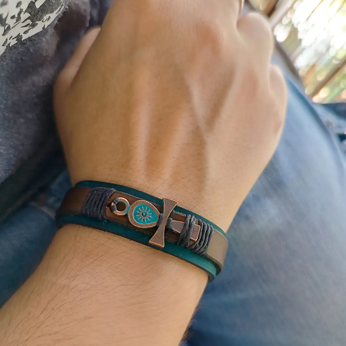 Unisex Ankh Leather Cuff Bracelet worn