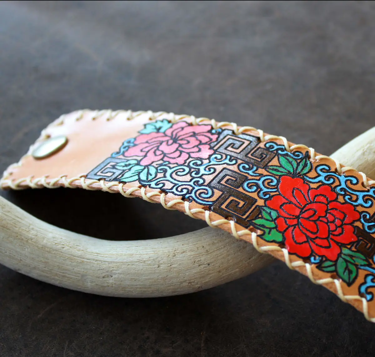 Extra Wide Abstract Floral Cuff close up and closure view