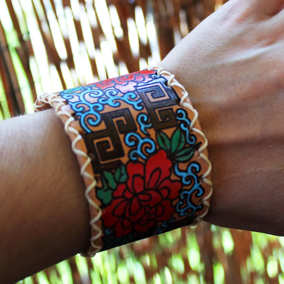 Extra Wide Abstract Floral Cuff worn