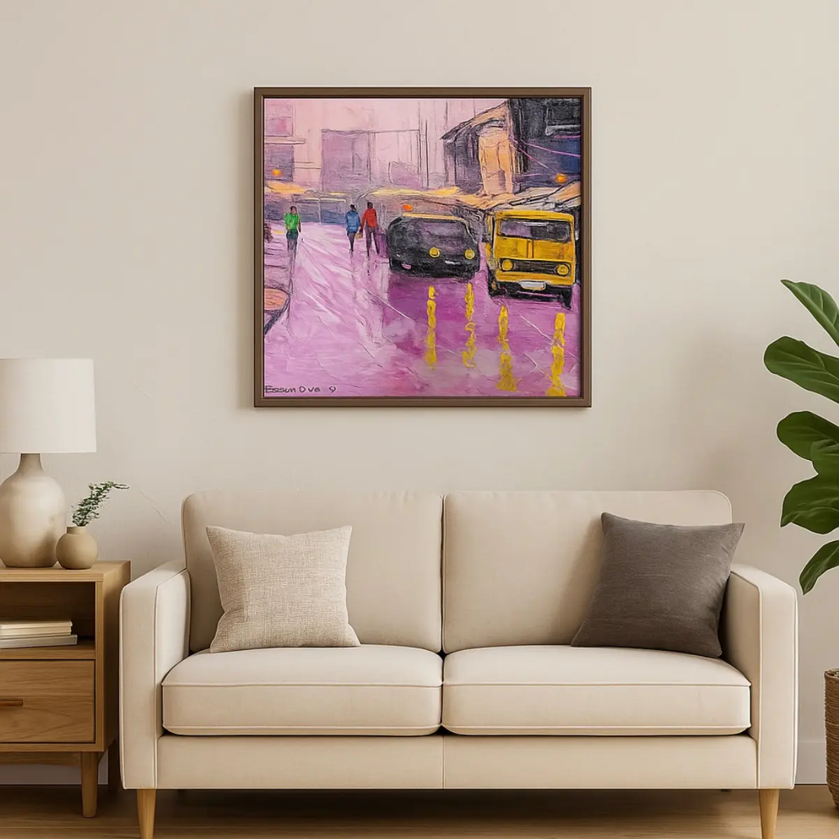 View of Oil painting of the Yaba Road in Lagos