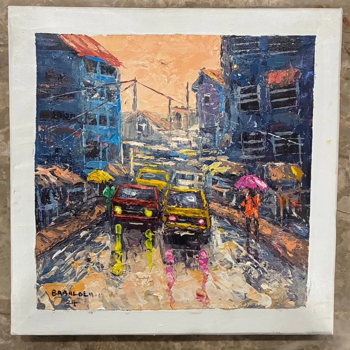 Unframed canvas of Ojuelegba Lagos an original oil painting