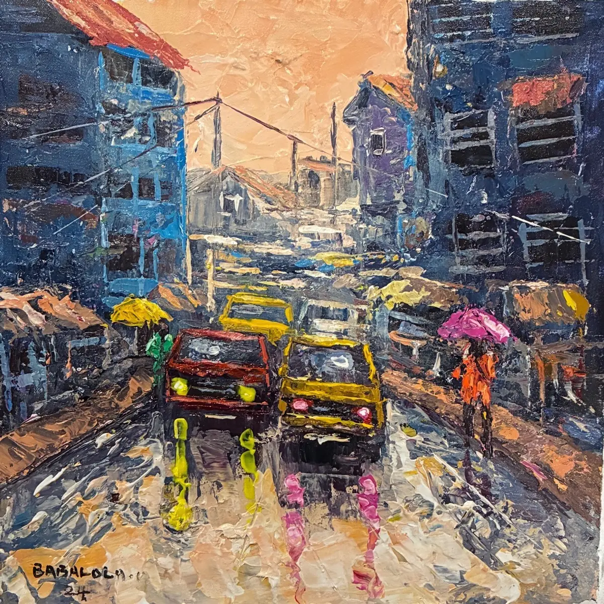 Original oil painting of the Ojuelegba Lagos with rich texture
