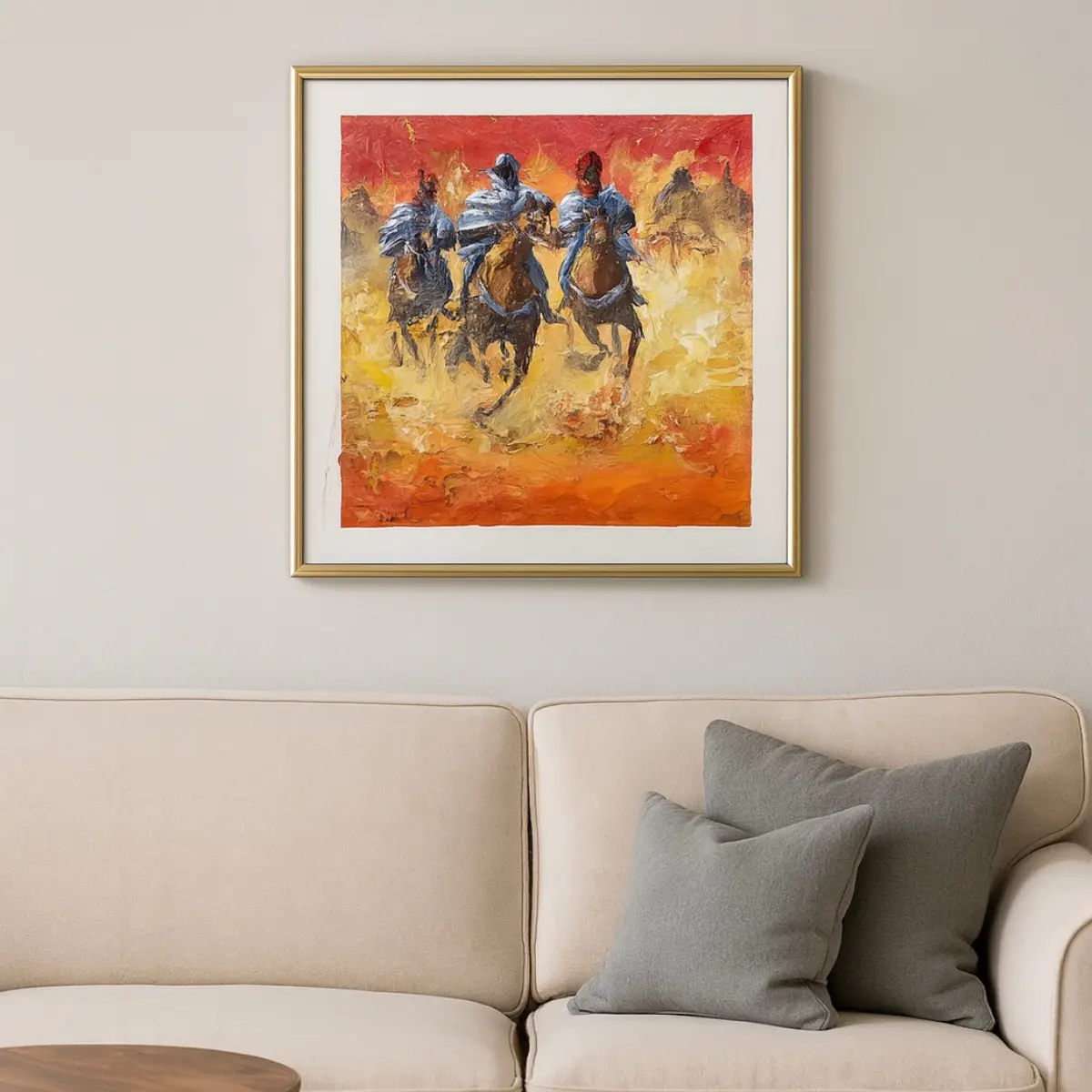 Showcasing a framed acrylic painting