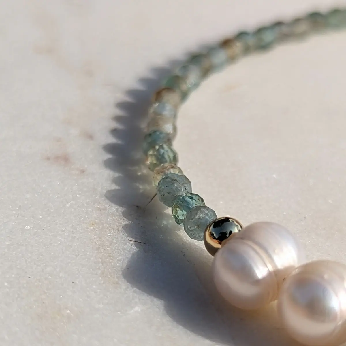 Fresh Water Pearls with Apatite necklace close up