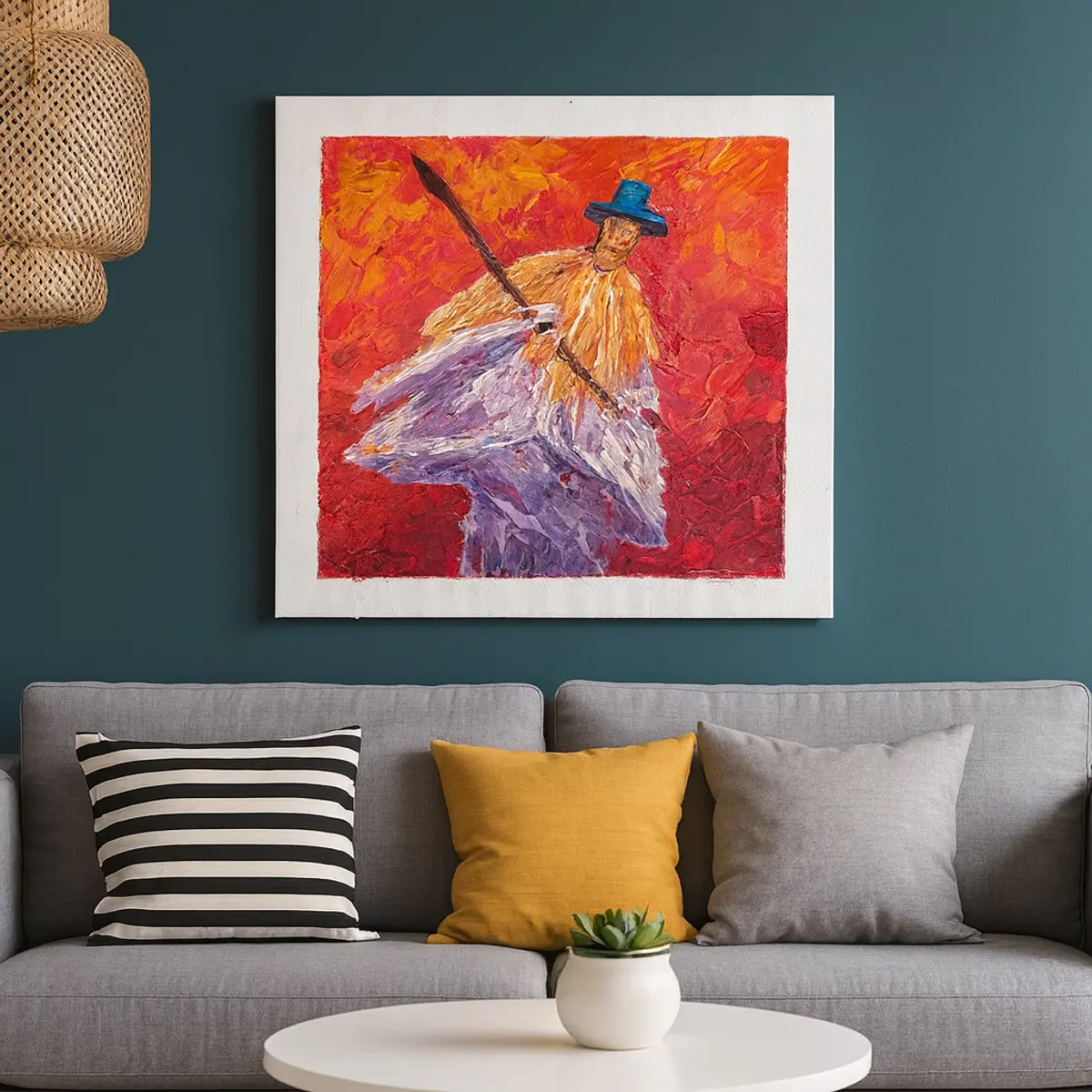 Showcasing a mounted acrylic canvas painting