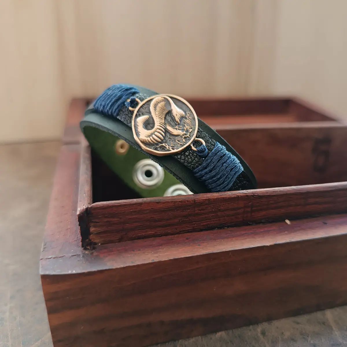 Cobra Leather Bracelet close up