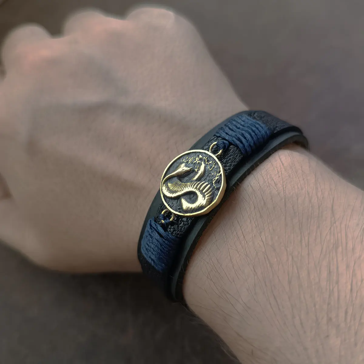 Cobra Leather Bracelet worn on wrist