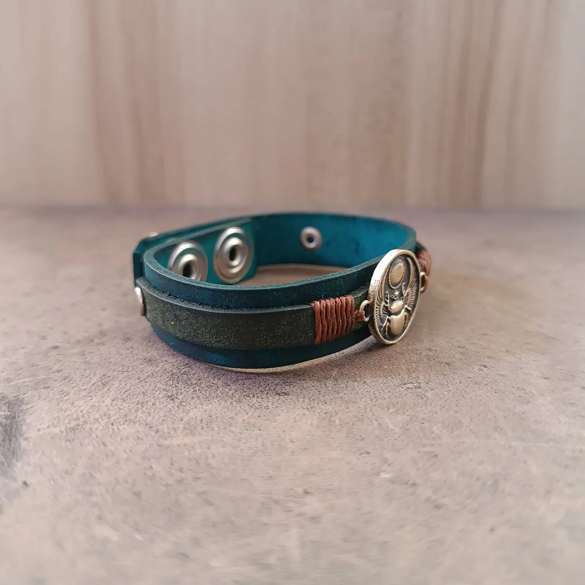 Scarab Leather Bracelet side view