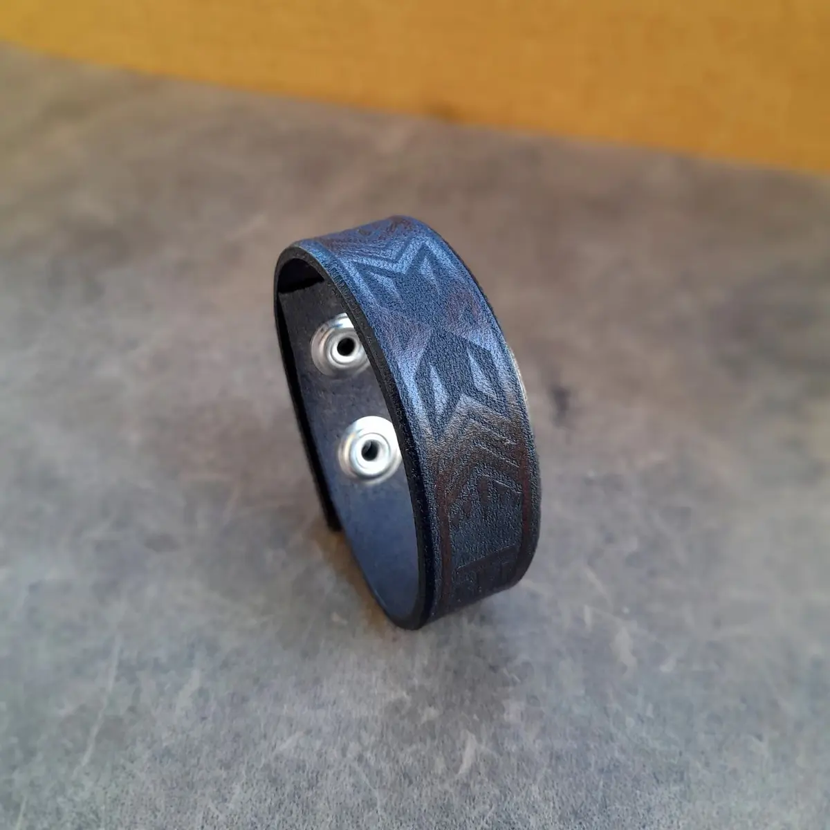 Polynesian Tribal Leather Bracelet side view