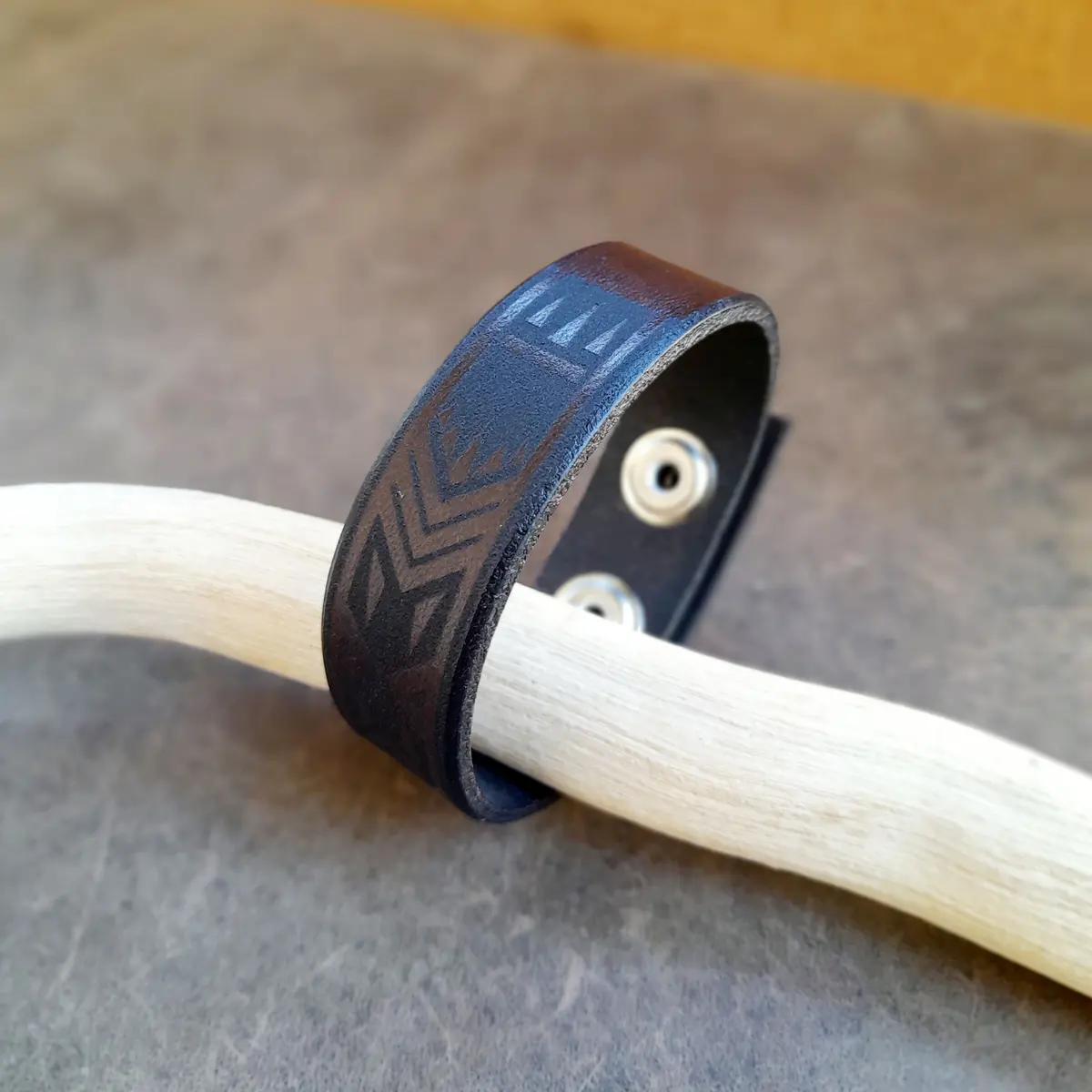 Polynesian Tribal Leather Bracelet close up