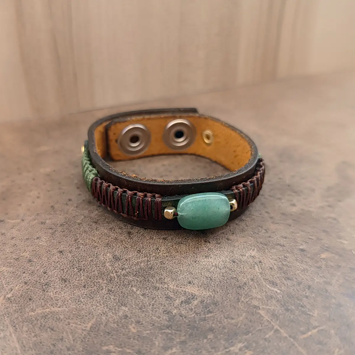 Green Aventurine Leather Bracelet for Men main
